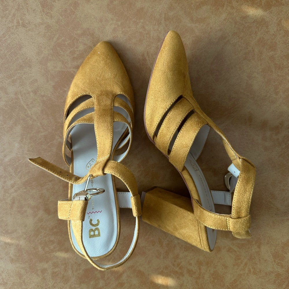 Soft yellow suede heels